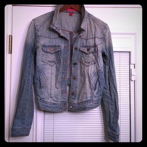 Worn washed denim cropped jacket