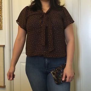 Forever 21 pussybow flutter sleeves sheer top L