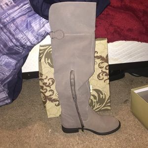 Grey knee high boots