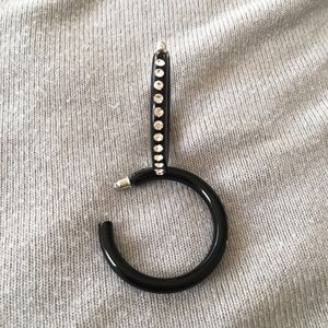 Charming Charlie Black Hoop Earrings &Rhinestones