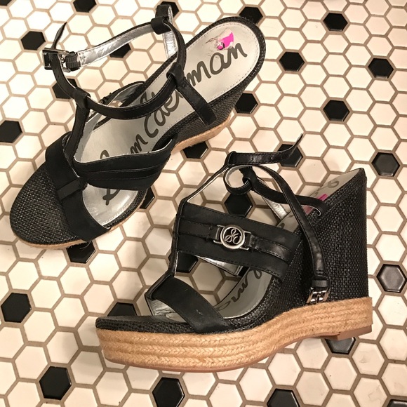Sam Edelman Black Wicker Wedges