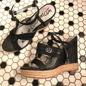 Sam Edelman Black Wicker Wedges