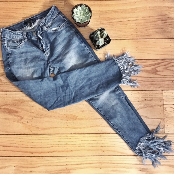 fringe denim pants