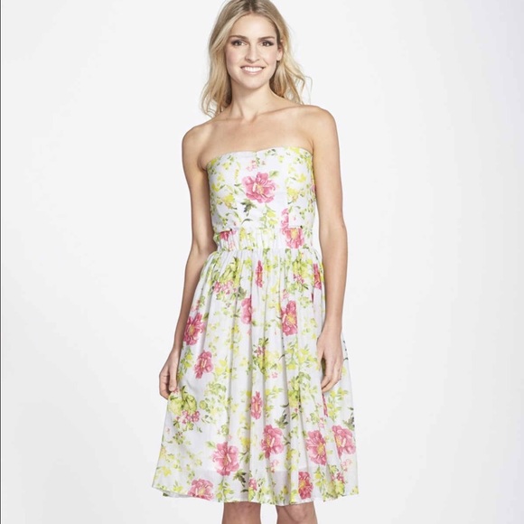 NWT! Floral Print Strapless Fit & Flare Dress sz L