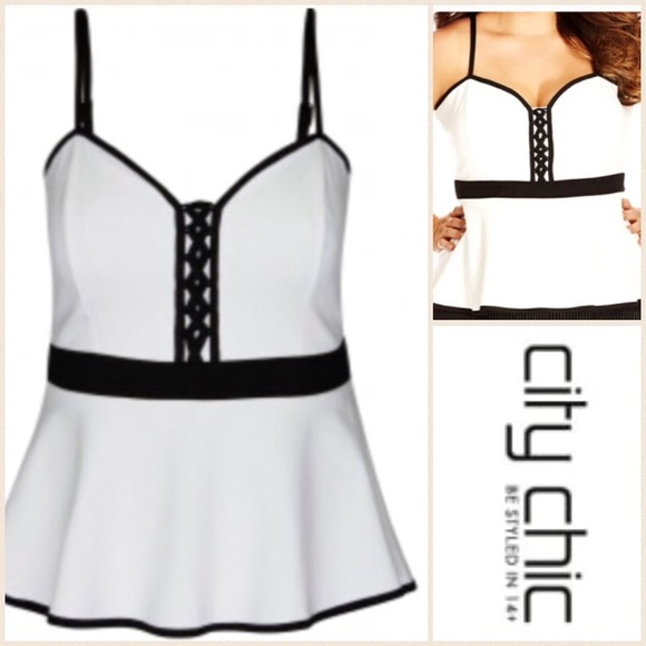 LAST ONE 🙀 18 plus size peplum black white - Picture 2 of 5