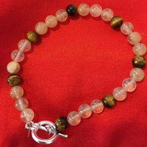 Genuine tiger eye and quartz bracelet
