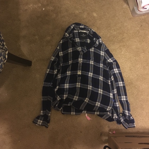 A blue white and Grey plaid shirt