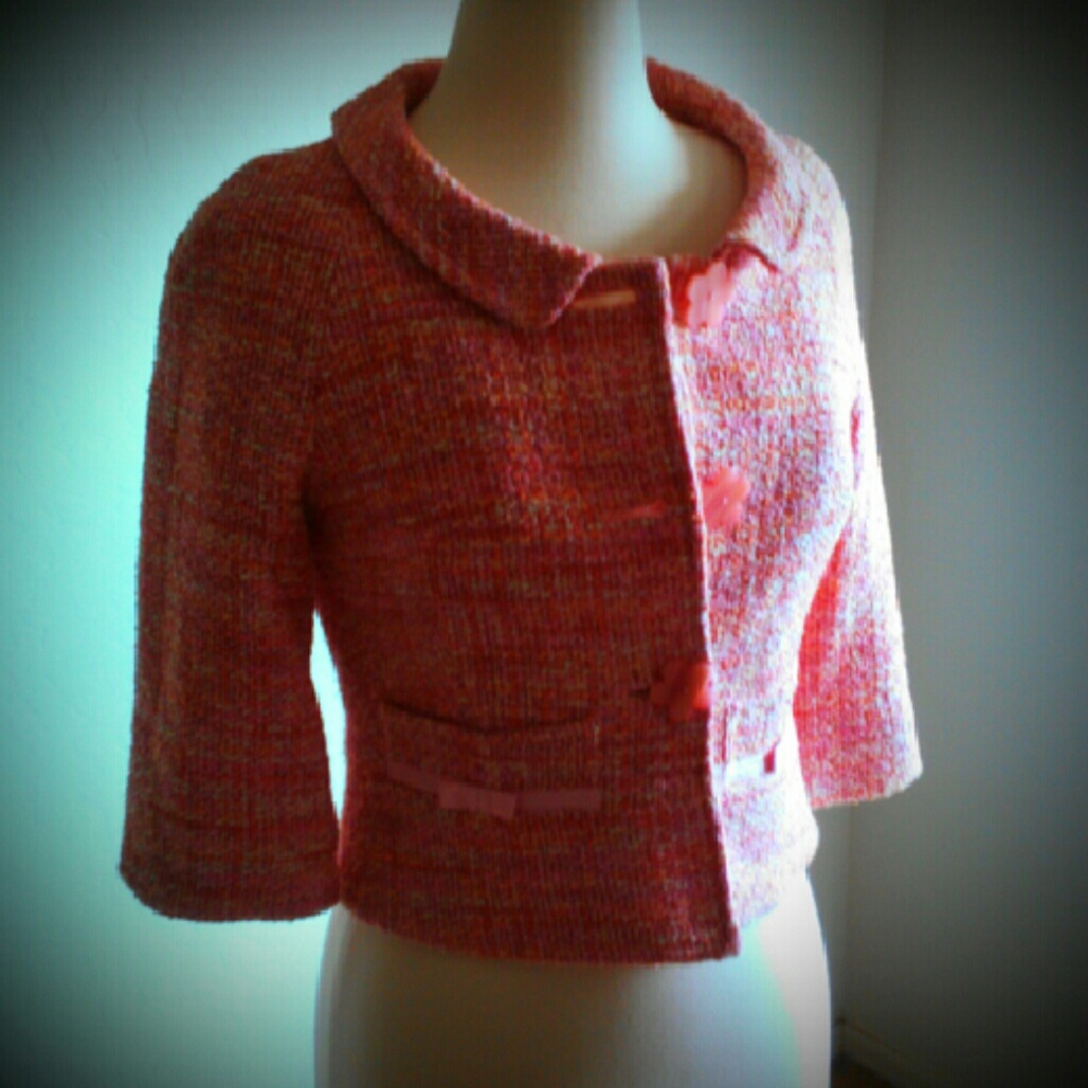 SOLD-Cynthia Steffe Pink Sweater Jacket Size M - Picture 4 of 4
