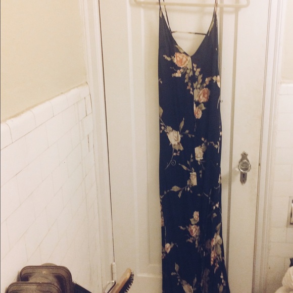 Urban Outfitters Floral Maxi Slip Dress - Navy
