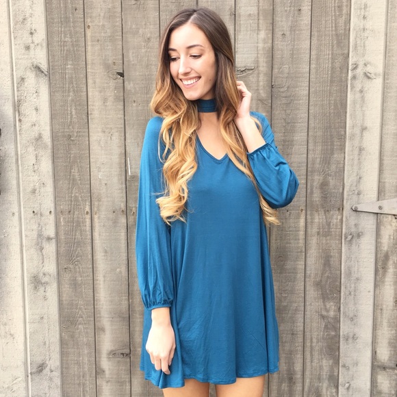 teal choker dress - Picture 3 of 4