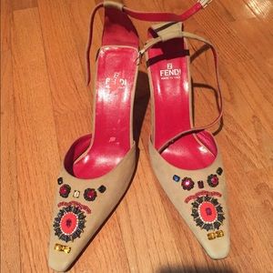 Stunning jeweled Fendi suede heels!