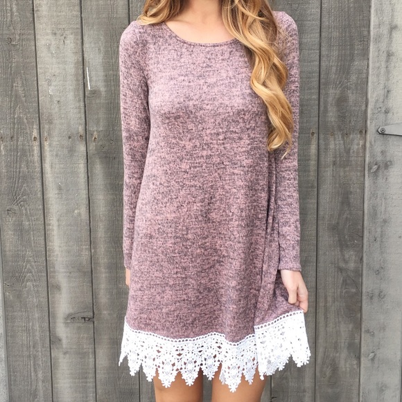 mauve lace trim sweater dress - Picture 2 of 4