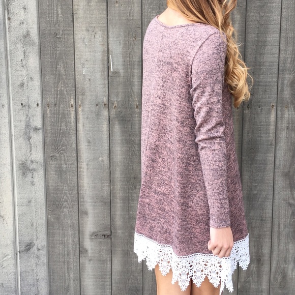 mauve lace trim sweater dress - Picture 4 of 4