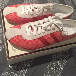 Coach tania suede sneakers ivory/red 7.5 womens