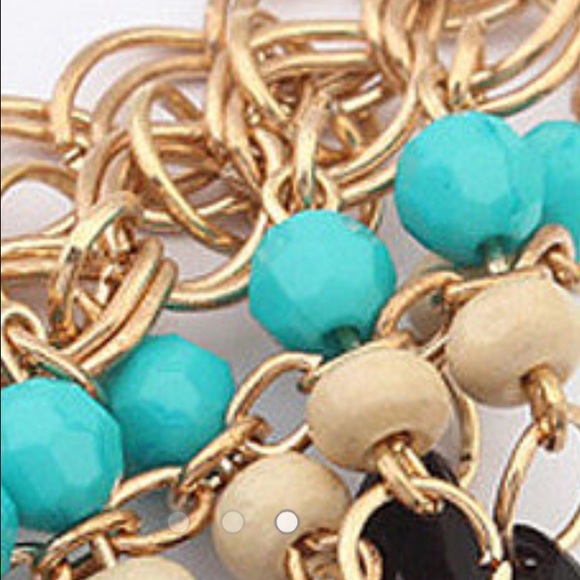 Turquoise Boho Multi Strand Gold Necklace NWT - Picture 2 of 3