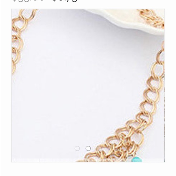 Turquoise Boho Multi Strand Gold Necklace NWT - Picture 3 of 3