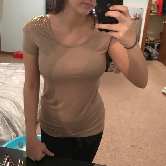tan t shirt with gold studs