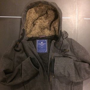 American Eagle Gray Jacket with Fur hood