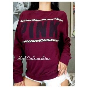 Victoria Secret PINK maroon cheetah crew varsity