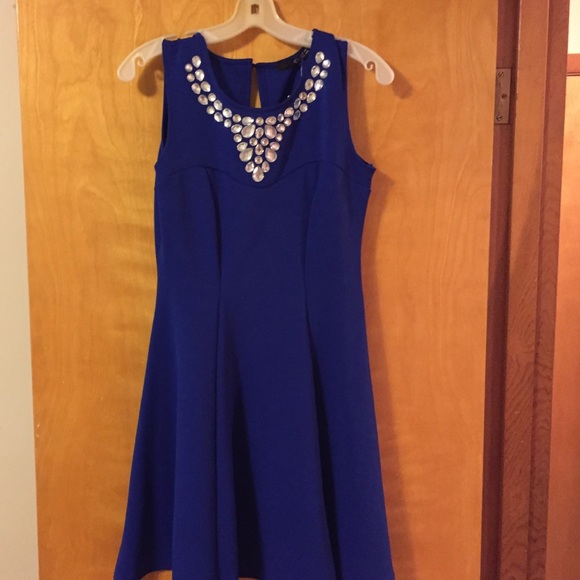 Blue cocktail dress with jeweled collar