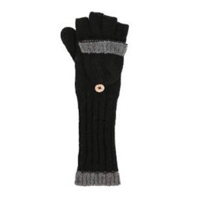 Extra Long Black Knit Fingerless Flip Top Gloves