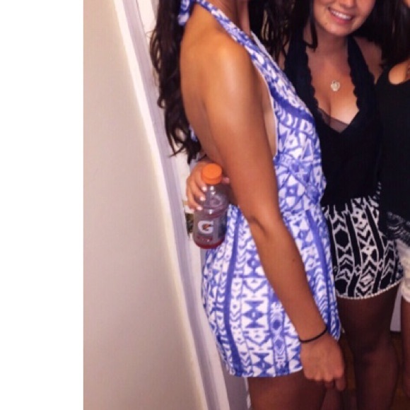 Urban Outfitters Pants - Blue & White Open Back Halter Romper