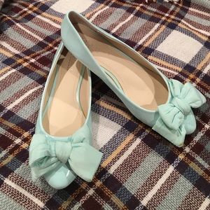 Mint green flats with bow