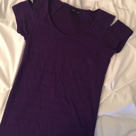 Purple slitted sleeve body con dress