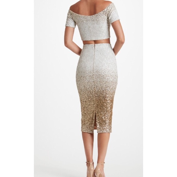 White/gold sequin twopiece off shoulder/midi set - Picture 5 of 7