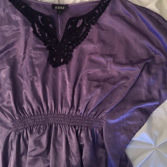 Silk purple with black lace blouse