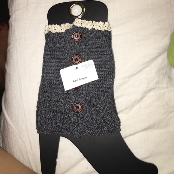 Gray with white lace and brown button boot toppers - Picture 1 of 2