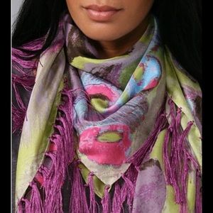 Mosaic Square Silk Scarf with Fringe