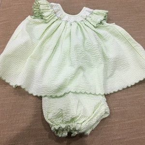 Green seersucker dress and pants set