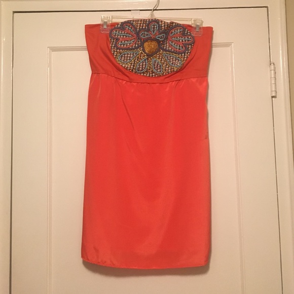 Orange strapless dress
