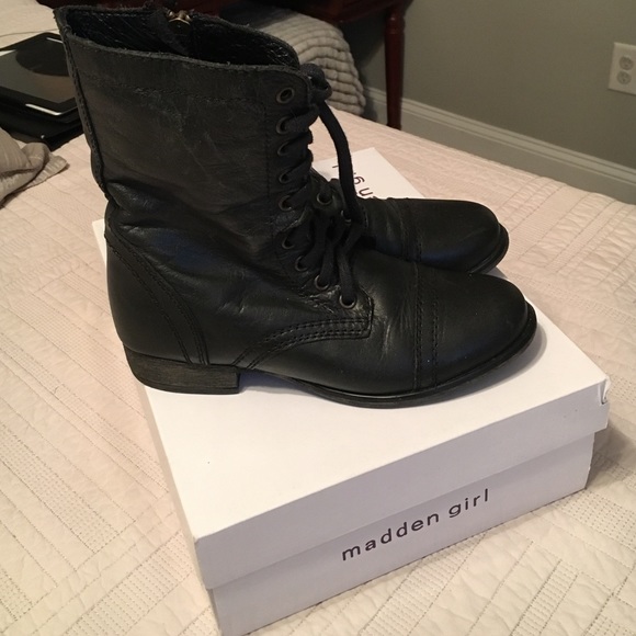 Black leather boots combat
