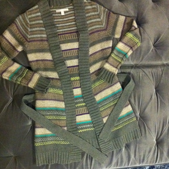 Grey Striped Cardigan Sweater - Picture 2 of 4