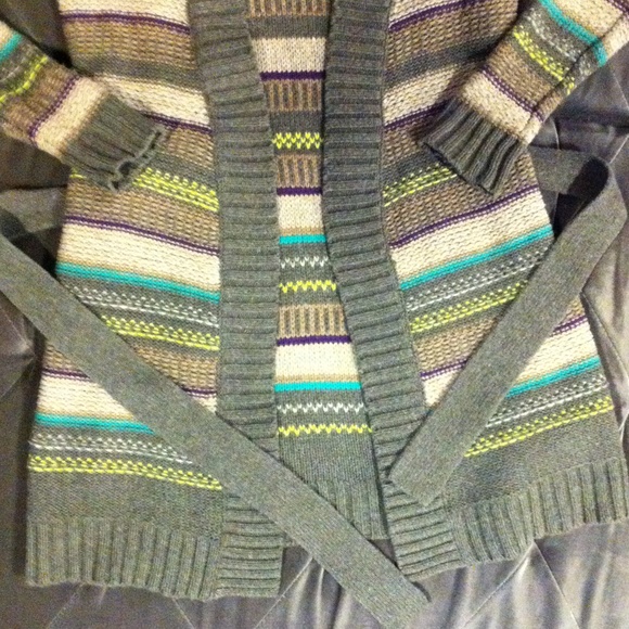 Grey Striped Cardigan Sweater - Picture 3 of 4