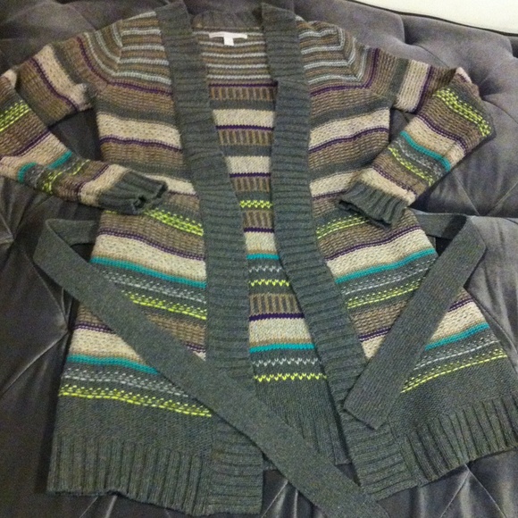 Grey Striped Cardigan Sweater - Picture 4 of 4