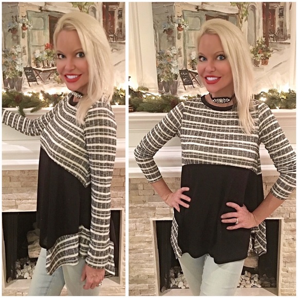 Black/gray contrast shark bite hem tunic- LAST ONE - Picture 2 of 2