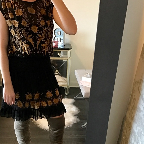 Free People Dresses & Skirts - Free People Dress Golden Embroidered Flowers