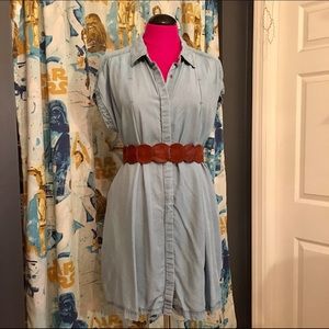 UO soft light DENIM button up dresse with back tie