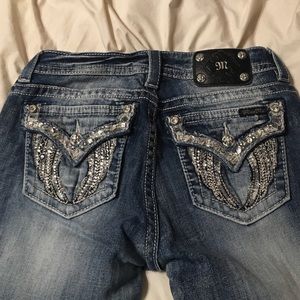 MissMe Size 29, Mid-Rise, Boot cut jeans.