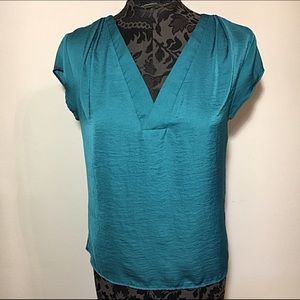 H&M Teal Green Silky V-neck Blouse Size 2