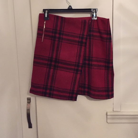 A red plaid wool skirt