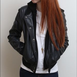 LA Hearts Black Pleather Jacket with Hood