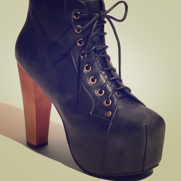 Jeffrey Campbell Lita Daisy Ankle Boot Black Leather Jeffrey