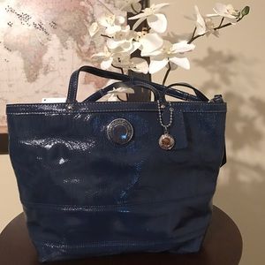 Coach navy patent leather bag
