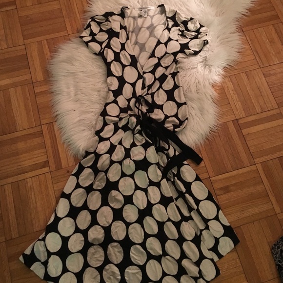 Gently used DVF wrap dress in big polka dot print