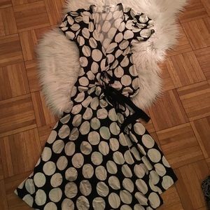 Gently used DVF wrap dress in big polka dot print