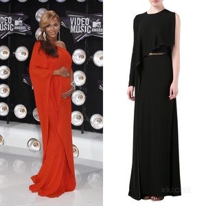 Orange Givenchy Asymmetrical Cape Gown